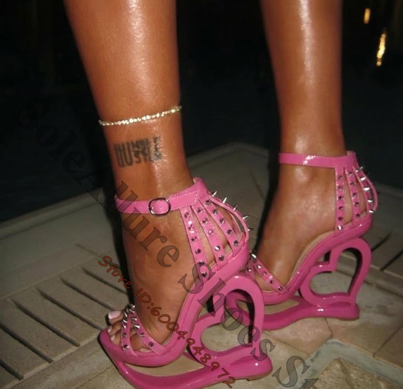Leopard Print Heels - Sandalias de cuña rosa fucsia con