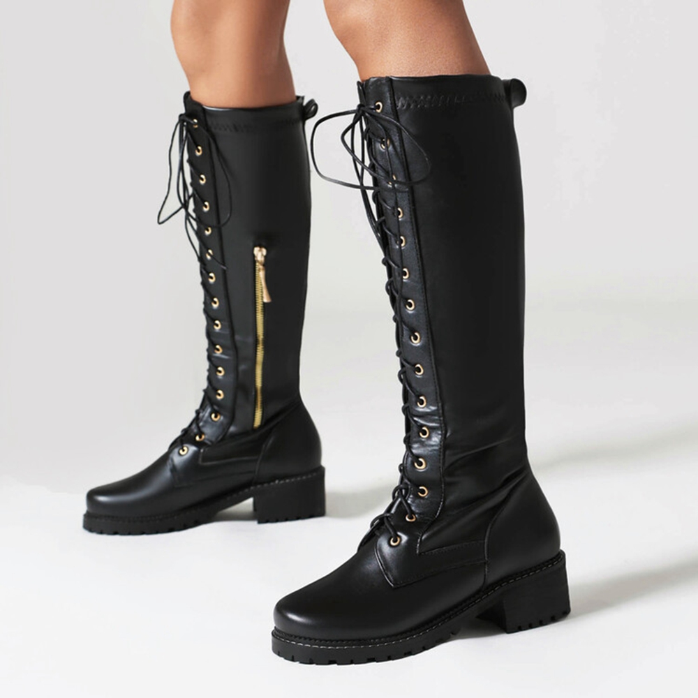 Botas de cuero hasta la rodill - Wide Fit Heels reseña y precio